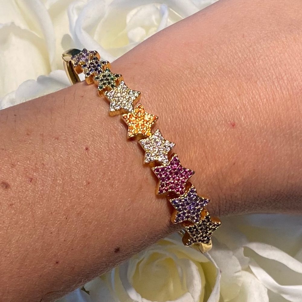 Stunning 18k gold plated micro pave star bracelet